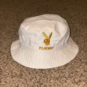 Playboy White Bucket Hat with Gold Logo